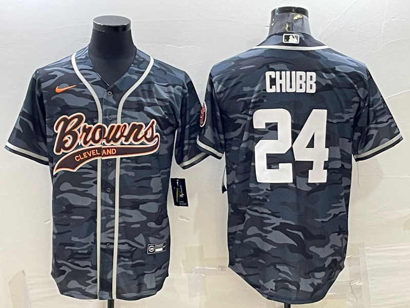 Men's Cleveland Browns Nick Chubb #24 Grey Camouflage Jersey Joint Edition
